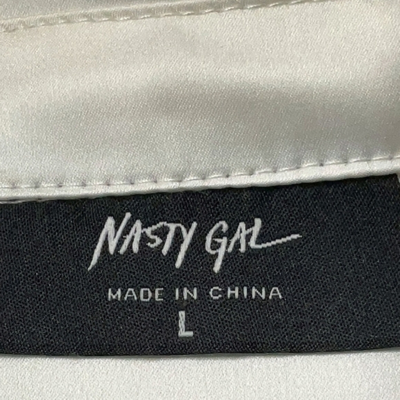 NASTY GAL Love Potion White Knot Button Closure Unlined Satin Dress- Size Large - Picture 3 of 11